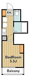 MELLAS矢部II 1Kの間取図画像