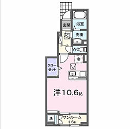 パフュームI 1階ワンルームの間取り