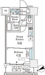 ベルファース八丁堀ウエスト 6階1DKの間取り