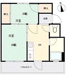 サンリバーマンション 2DKの間取図画像