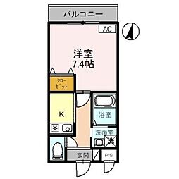 フォンテーヌ上野芝 1Kの間取図画像