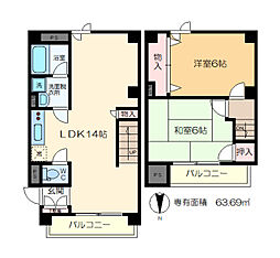 パール仲町マンション 2LDKの間取図画像