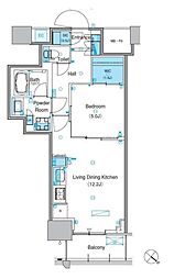 パークアクシス豊洲キャナル 9階1LDKの間取り