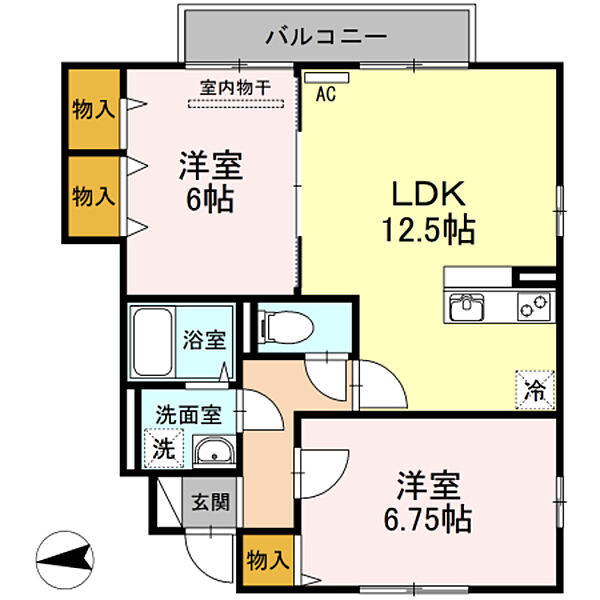 ローズコート落合 101｜東京都多摩市落合４丁目(賃貸アパート2LDK・1階・57.19㎡)の写真 その2