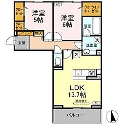 フリージア II 2階2LDKの間取り