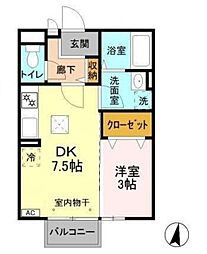 シェル・ドゥ 1階1DKの間取り