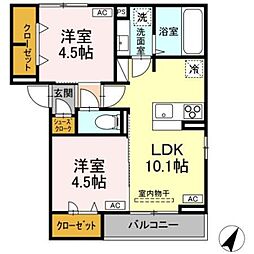D-ROOM平山5丁目 3階2LDKの間取り
