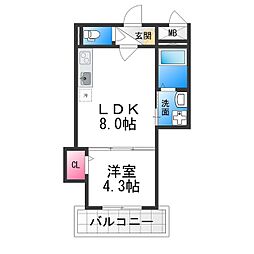 七道ハウス 3階1LDKの間取り