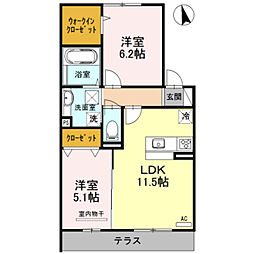 南海泉北線 深井駅 徒歩23分の賃貸アパート 2階2LDKの間取り