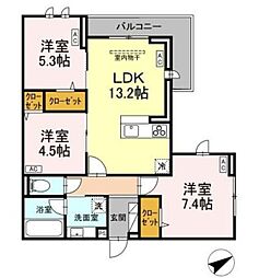 Calme Ville 3階3LDKの間取り