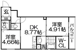 セレニティ出雲町A棟 1階2DKの間取り