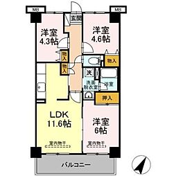 ワイズエメリール-U 3LDKの間取図画像