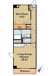 小田急多摩線 黒川駅 徒歩6分の賃貸マンション 2階1LDKの間取り