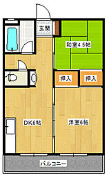 フラワーハイツB棟 2DKの間取図画像