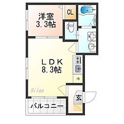ハーモニーテラス花園寺ノ内町 2階1LDKの間取り