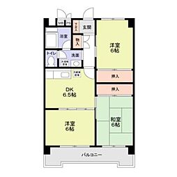 川端ハイツ 3階3DKの間取り
