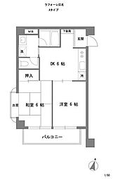 ラフォーレ江北 2DKの間取図画像