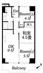 シュターンハイム第1 4階3DKの間取り