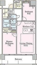 ロイヤルパークス新田 11階2LDKの間取り