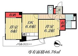 東京メトロ東西線 行徳駅 徒歩11分の賃貸マンション 4階2DKの間取り