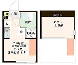 琴苑テラスときわ台 2階ワンルームの間取り
