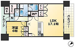パークホームズ神戸ザレジデンス 12階1LDKの間取り