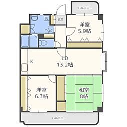 レリアンスヴィラ西新 3LDKの間取図画像