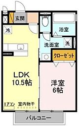 ヴァンテkoda 2階1LDKの間取り