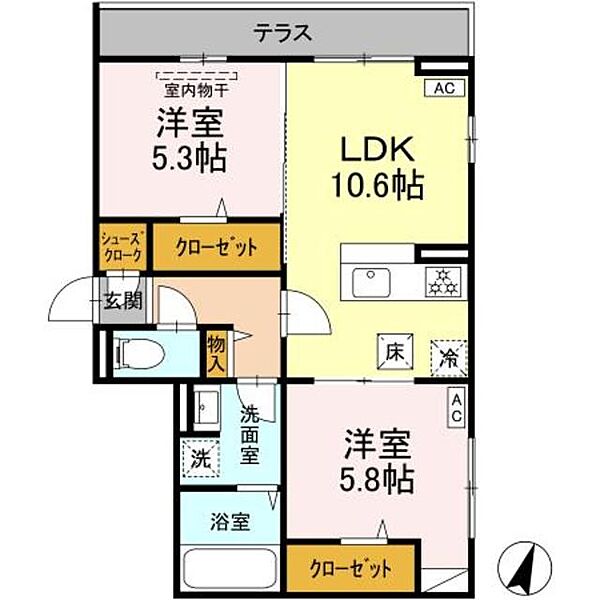 神奈川県座間市相武台２丁目(賃貸アパート2LDK・3階・53.62㎡)の写真 その2