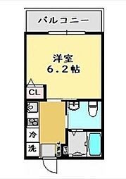 ノーヴェルメゾン 1階1Kの間取り