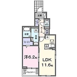 JR阪和線 下松駅 徒歩9分の賃貸アパート 1階1LDKの間取り