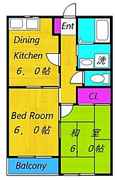 メープルアイ 2階2DKの間取り