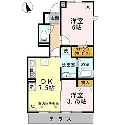 アヴェニール 1階2DKの間取り