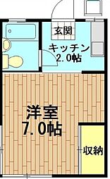 コーポ安田 1階1Kの間取り