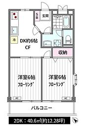 コモビレッヂ南台1号館 2DKの間取図画像