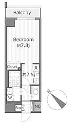 シエル 8階ワンルームの間取り