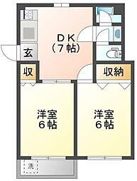 アパートメント麻布13 2DKの間取図画像
