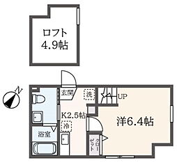 クローバーヒルズ追浜 2階1Kの間取り