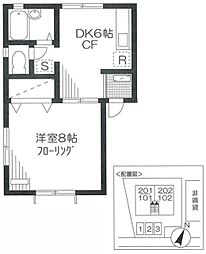 ピアリス 1階1DKの間取り