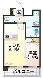 プレリス尼崎レーネヴィア 1Kの間取図画像