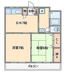 グリーンヒル夏見3 2DKの間取図画像