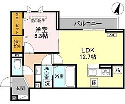 プレジール 1階1LDKの間取り