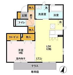 サニーモール 参番館 1階1LDKの間取り