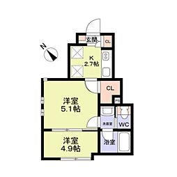 WoodCrest沼袋Terrace 2Kの間取図画像