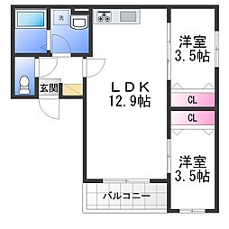 アバンティオ北花田 2LDKの間取図画像