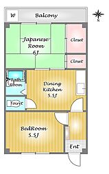 エクセルピア千年 2DKの間取図画像