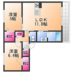 ハイツストラッセII 2階2LDKの間取り