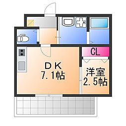 堺市堺区大浜北町2丁マンション 1DKの間取図画像
