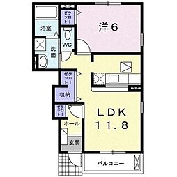 ウエストリバー弐番館 1LDKの間取図画像