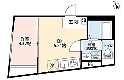 SPOY戸越銀座 1階1DKの間取り